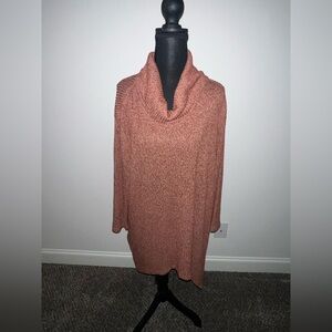 Multiples Cowl Neck Hankerchef Hem Tunic Sweater in Warm Rust Size 1X